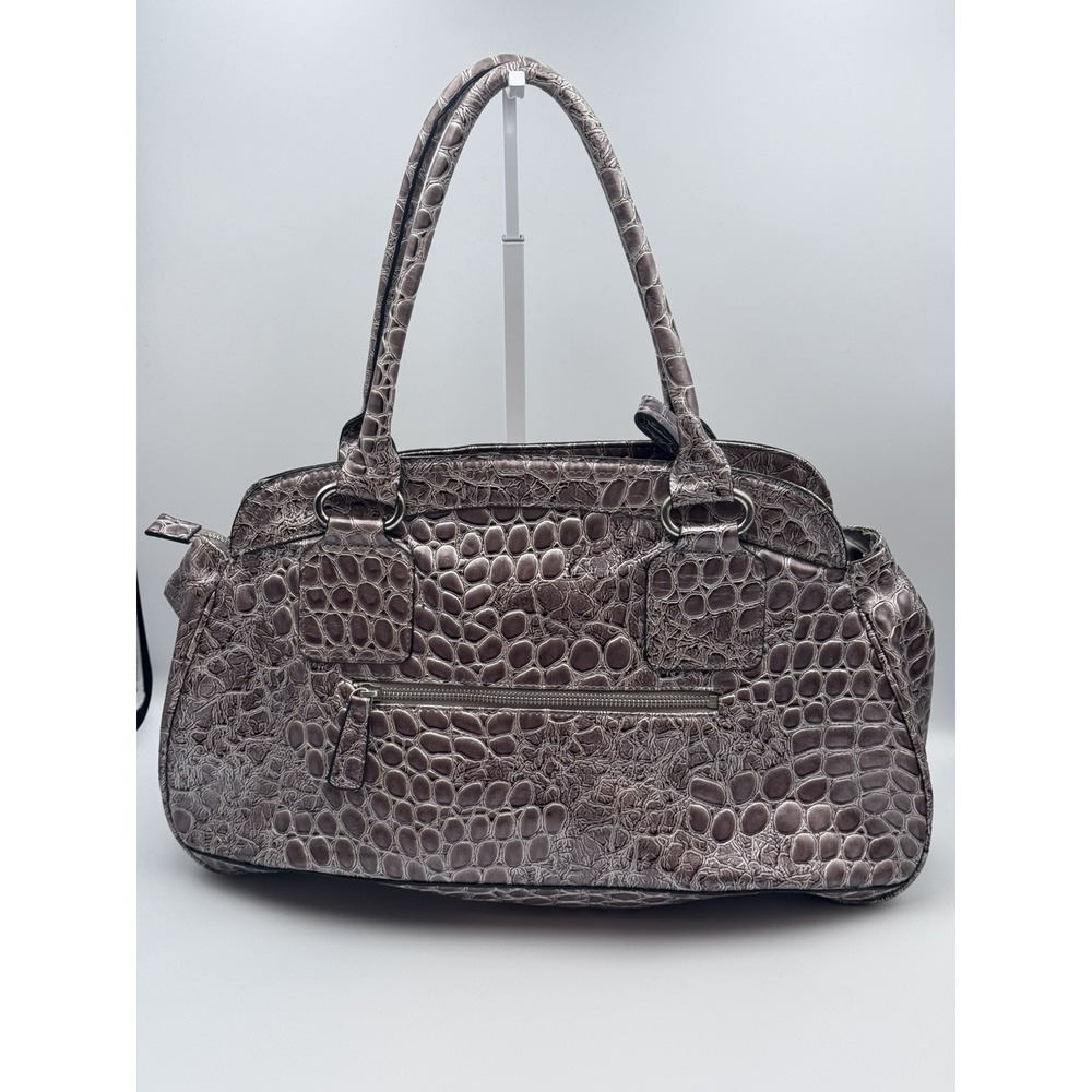 Vintage Y2K Guess Metallic Pewter Faux Croc Embossed Shoulder Bag w/ Silver HW - Picture 2 of 16